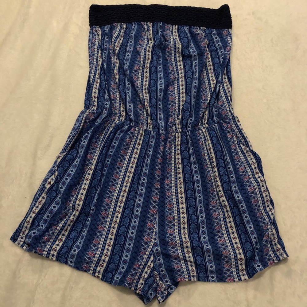 Blue & White Tube Top Romper
